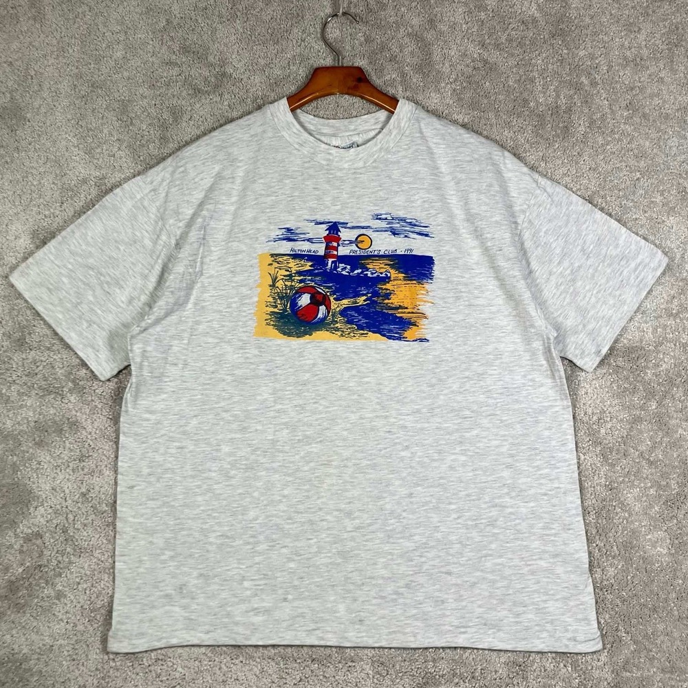 Vintage 1991 Hanes Beefy-T Hilton Head Presidents Club T-Shirt Mens XL Gray USA